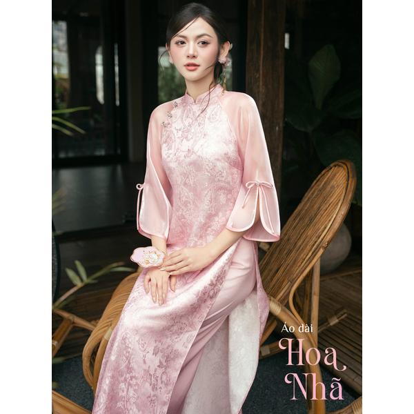 Áo Dài Cách Tân Hoa Nhã Hồng Phấn – Dáng Suông, Gấm Lụa Cao Cấp, Tay Loe Nơ Thanh Lịch 2 image 3 23