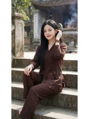 Áo Lam Đi Chùa Nữ Thêu Sen – Bộ Đồ Phật Tử Đi Lễ Chùa 6 image 4 18