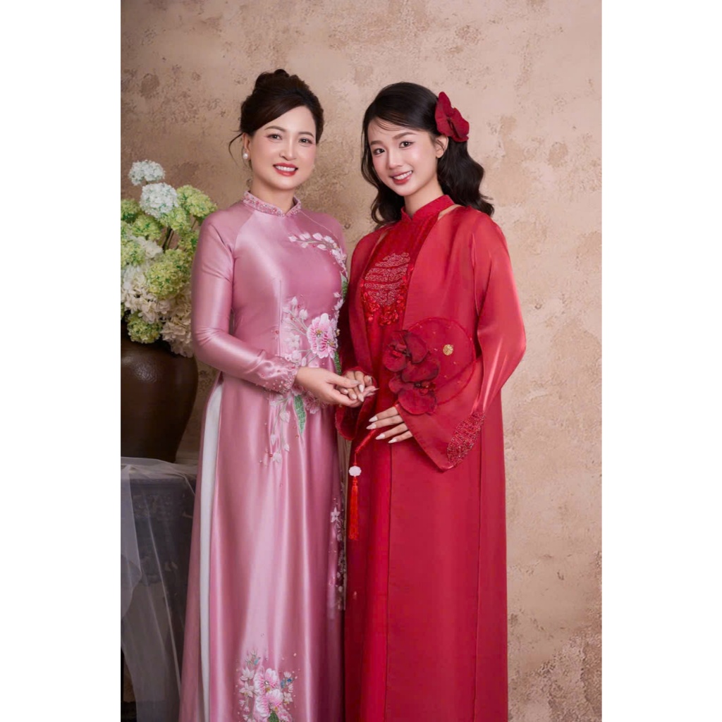 Áo dài trung niên cho mẹ ngồi sui , vải lụa Ruby bóng mịn đính đá phale cao cấp 1 image 4 2