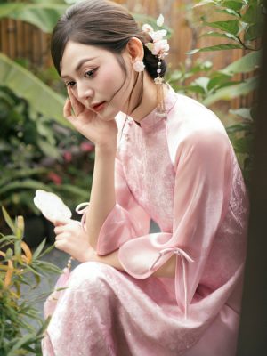 Áo Dài Cách Tân Hoa Nhã Hồng Phấn – Dáng Suông, Gấm Lụa Cao Cấp, Tay Loe Nơ Thanh Lịch 6 image 4 24