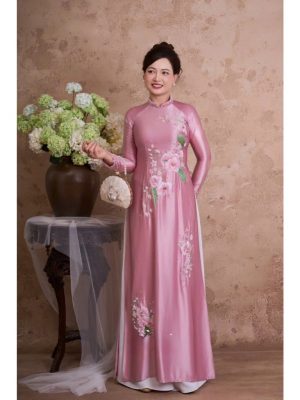 Áo dài trung niên cho mẹ ngồi sui , vải lụa Ruby bóng mịn đính đá phale cao cấp 3 image 5