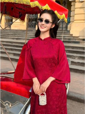 Áo Dài Cách Tân Vải Gấm Thanh Yên – Dáng Ôm Sang Trọng, Tay Voan Loe Thanh Lịch 12 image 6 11