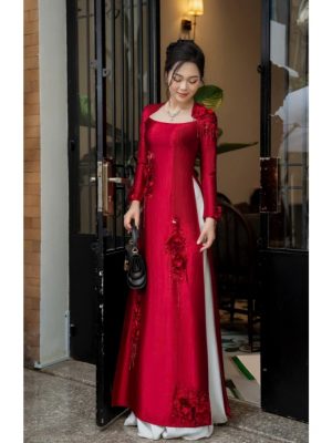 Áo Dài May Sẵn Thêu Hoa Sang Đẹp 9 image 6 5