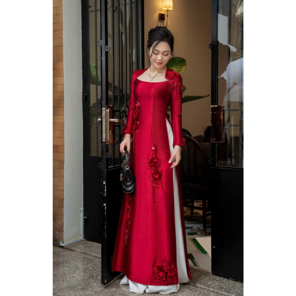 Áo Dài May Sẵn Thêu Hoa Sang Đẹp 5 image 6 5