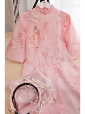 Áo Dài Cách Tân May Sẵn – Thiết Kế 4 Tà Cao Cấp, Vải Tơ Thêu Hạc Hoa Sang Trọng 14 image 7 8