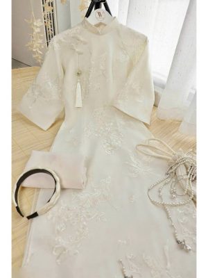 Áo Dài Cách Tân May Sẵn – Thiết Kế 4 Tà Cao Cấp, Vải Tơ Thêu Hạc Hoa Sang Trọng 16 image 9 3