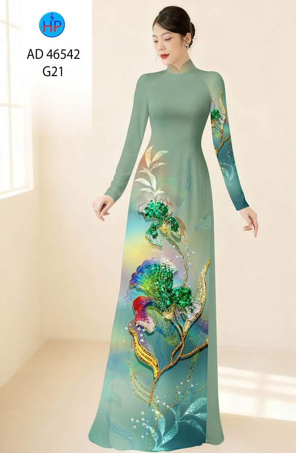 Vải Áo Dài Hoa In 3D AD 46542 1 vai ao dai hoa in 3d ad 46542