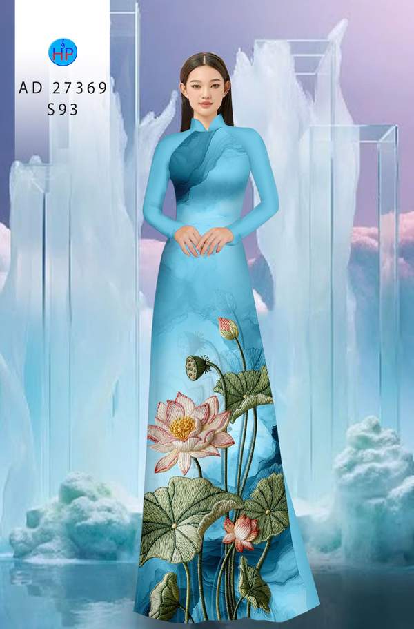 Vải Áo Dài Hoa Sen Giả Thêu AD 27369 1 vai ao dai hoa sen gia theu ad 27369