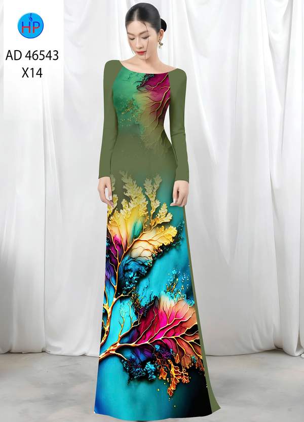 Vải Áo Dài In Hình Lá AD 46543 1 vai ao dai in hinh la ad 46543